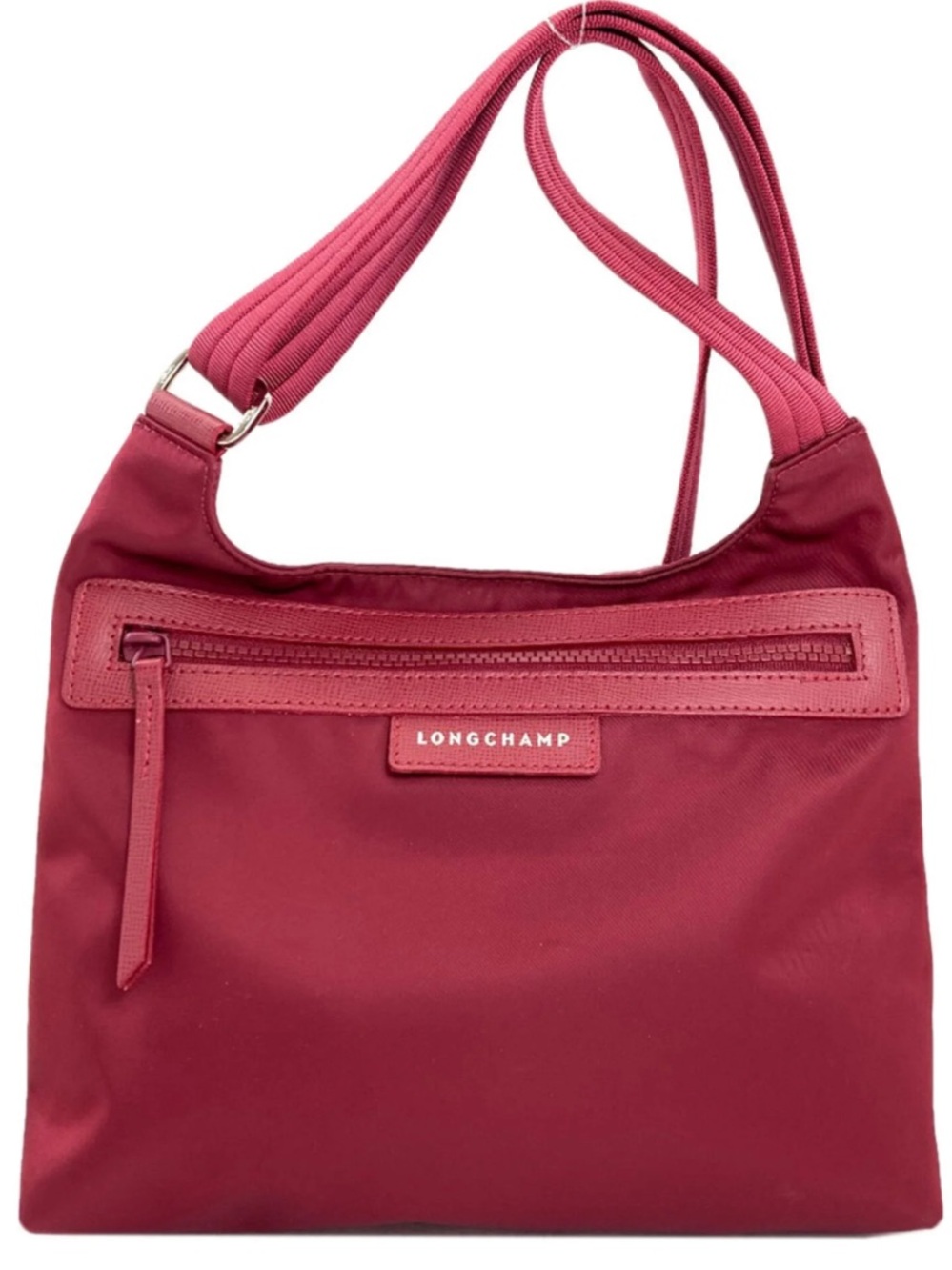 Longchamp Nylon Le Pilage Neo Crossbody Bag Rasberry Deep Red flat bag
